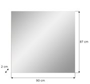 Rechteckiger Spiegel mit den Maßen 90 cm x 87 cm x 2 cm, frontal abgebildet.