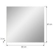 Rechteckiger Spiegel mit den Maßen 90 cm x 87 cm x 2 cm, frontal abgebildet.