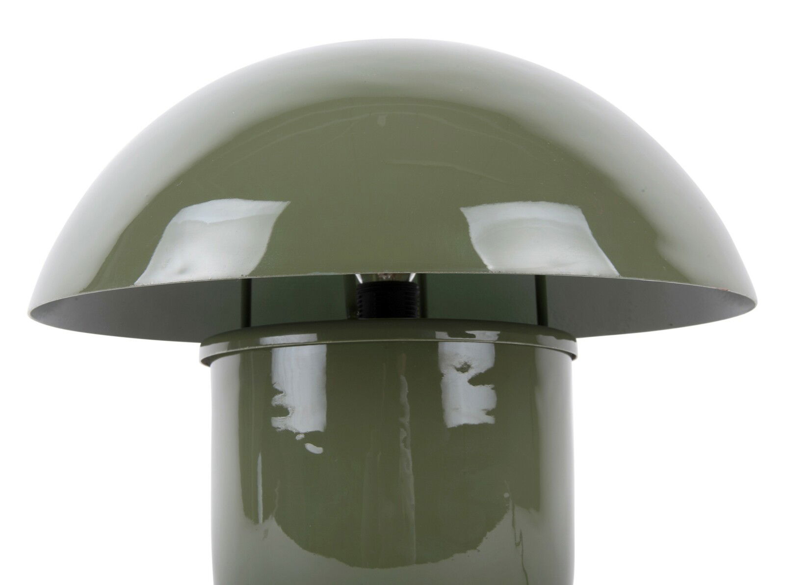 Grüne Tischleuchte mit halbrundem Schirm, Nahaufnahme von vorne