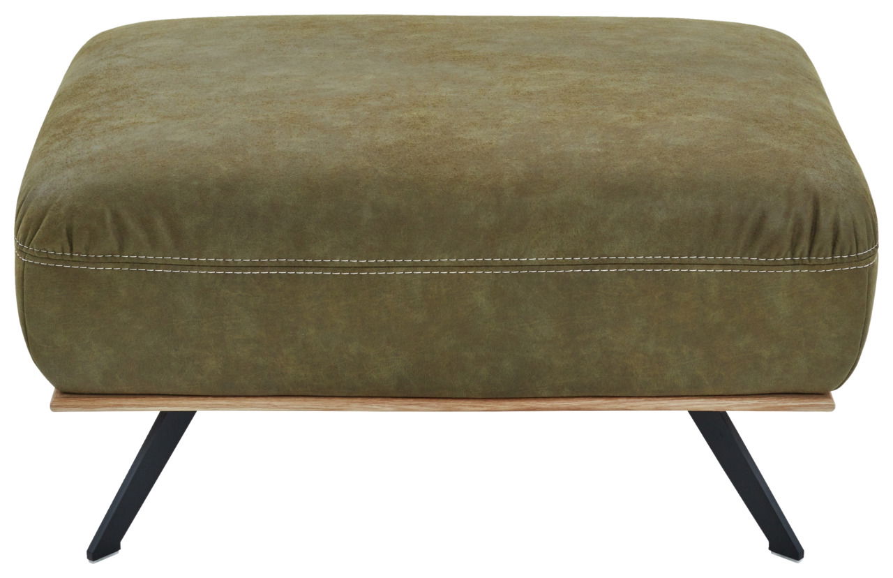 Grüner XXL-Hocker mit Metallbeinen, seitliche Perspektive