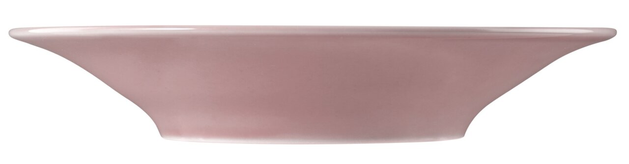 Seitenansicht eines runden, rosa Suppentellers mit einem Durchmesser von 22,5 cm.