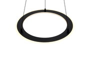 Moderne schwarze Pendelleuchte in Ringform, von unten betrachtet