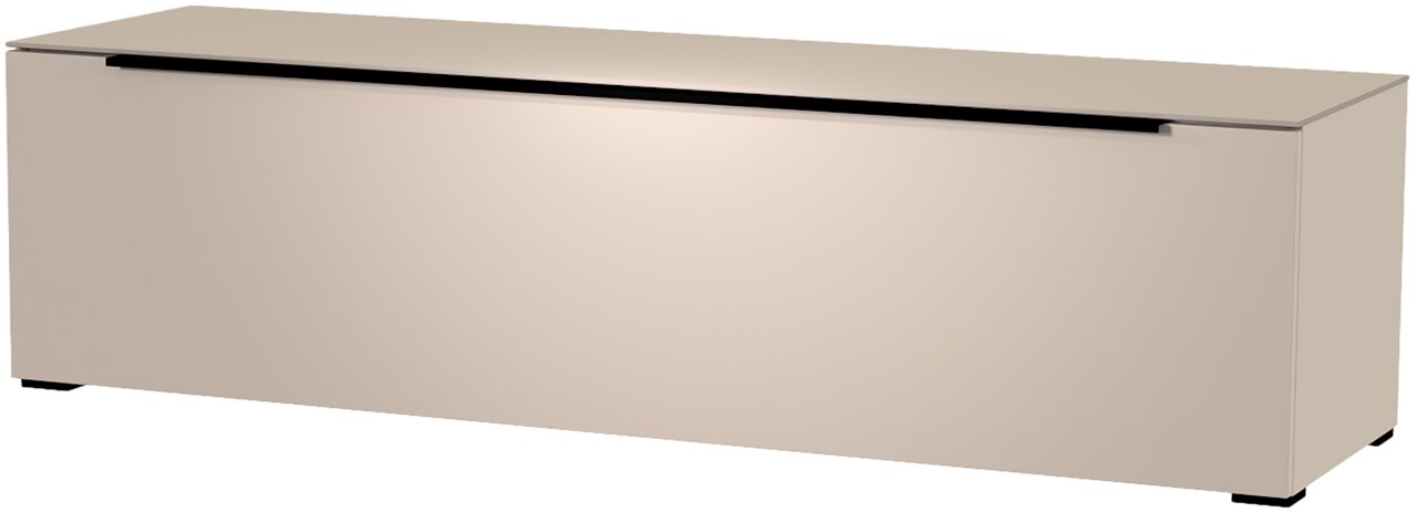 TV-Lowboard in cremefarbener Ausführung, frontale Perspektive