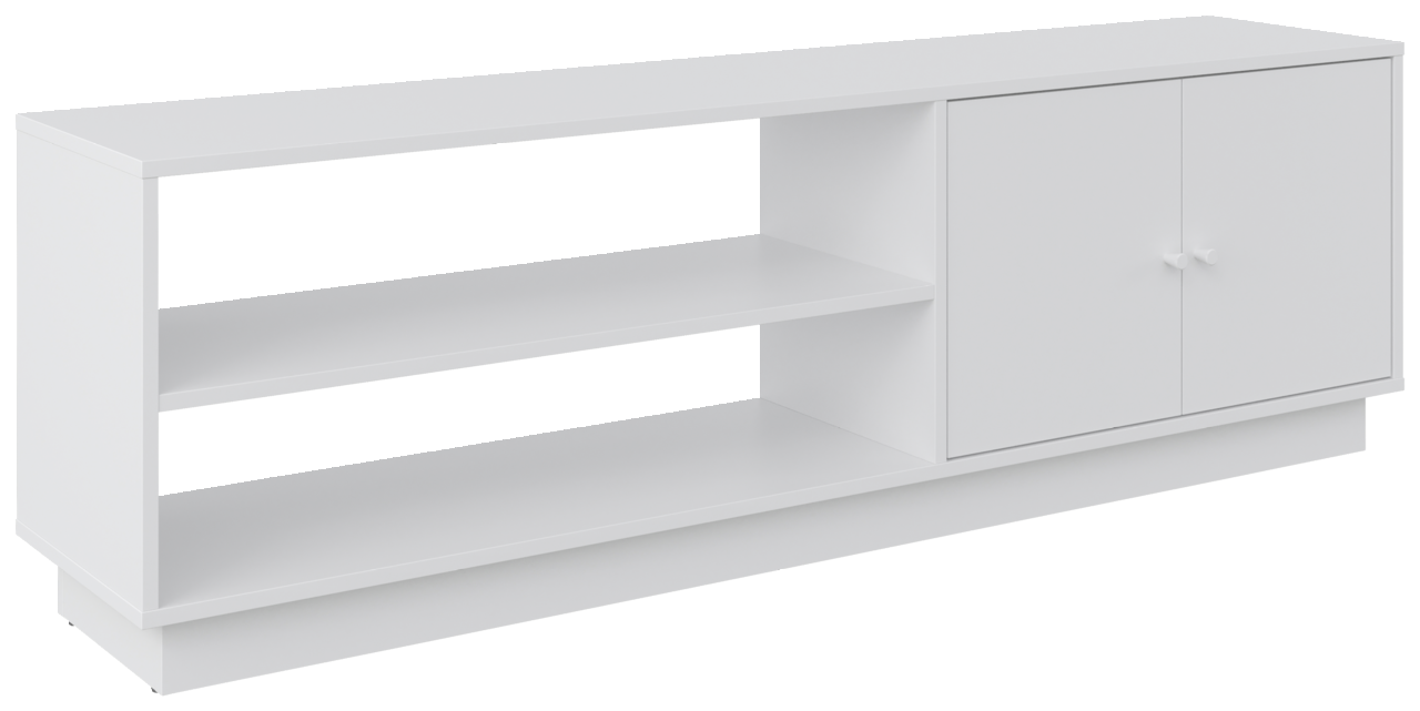 BOXXX TV-Lowboard MAJA Weißes TV-Lowboard mit zwei offenen Regalfächern und zwei Türen, seitliche Perspektive