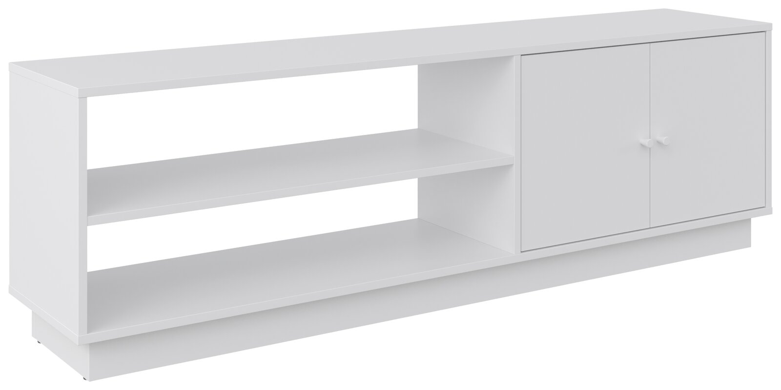 BOXXX TV-Lowboard MAJA Weißes TV-Lowboard mit zwei offenen Regalfächern und zwei Türen, seitliche Perspektive