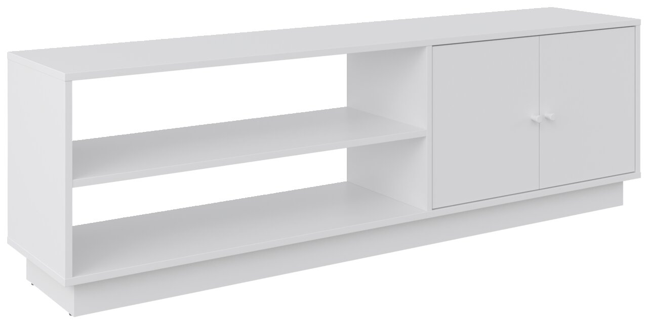BOXXX TV-Lowboard MAJA Weißes TV-Lowboard mit zwei offenen Regalfächern und zwei Türen, seitliche Perspektive
