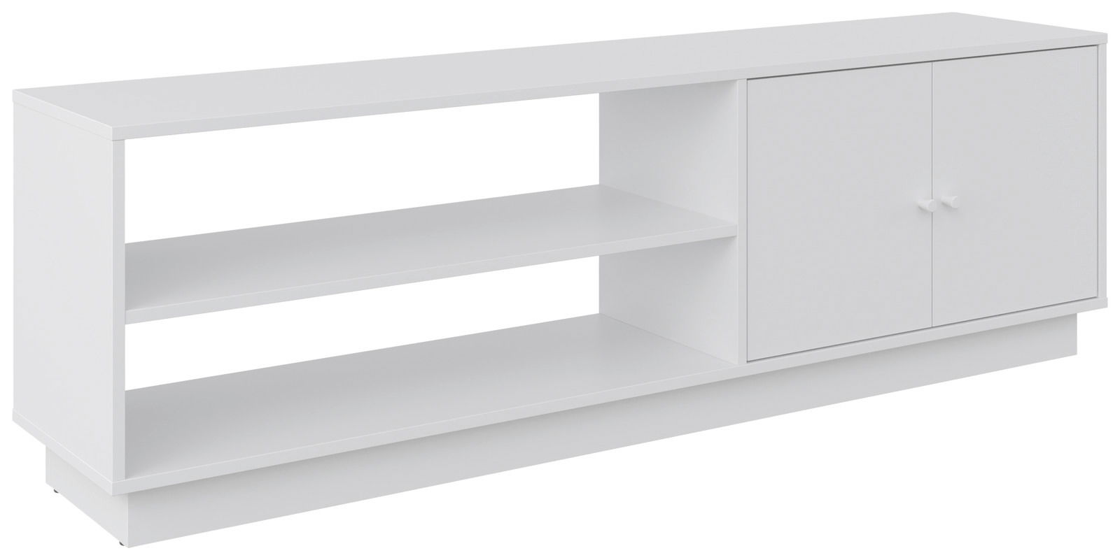 BOXXX TV-Lowboard MAJA Weißes TV-Lowboard mit zwei offenen Regalfächern und zwei Türen, seitliche Perspektive