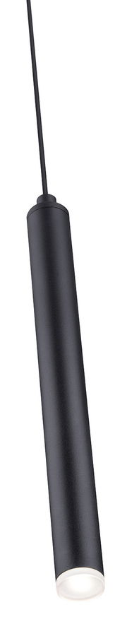 Schwarze zylindrische Pendelleuchte CALINA, seitliche Perspektive