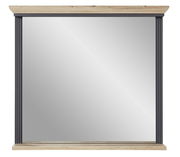 Rechteckiger Spiegel mit Holzrahmen und dunklen Seitenstreifen, Frontalansicht