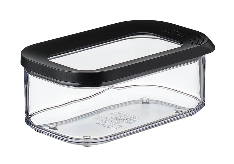 Transparente Vorratsdose Modula 425 ml mit schwarzem Deckel, seitliche Perspektive