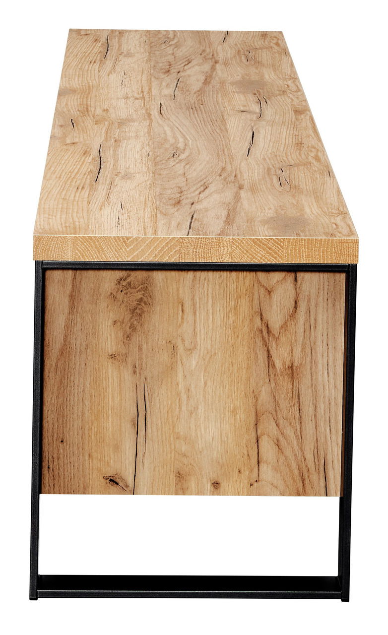 TV-Lowboard aus Holz mit natürlicher Maserung, seitliche Perspektive