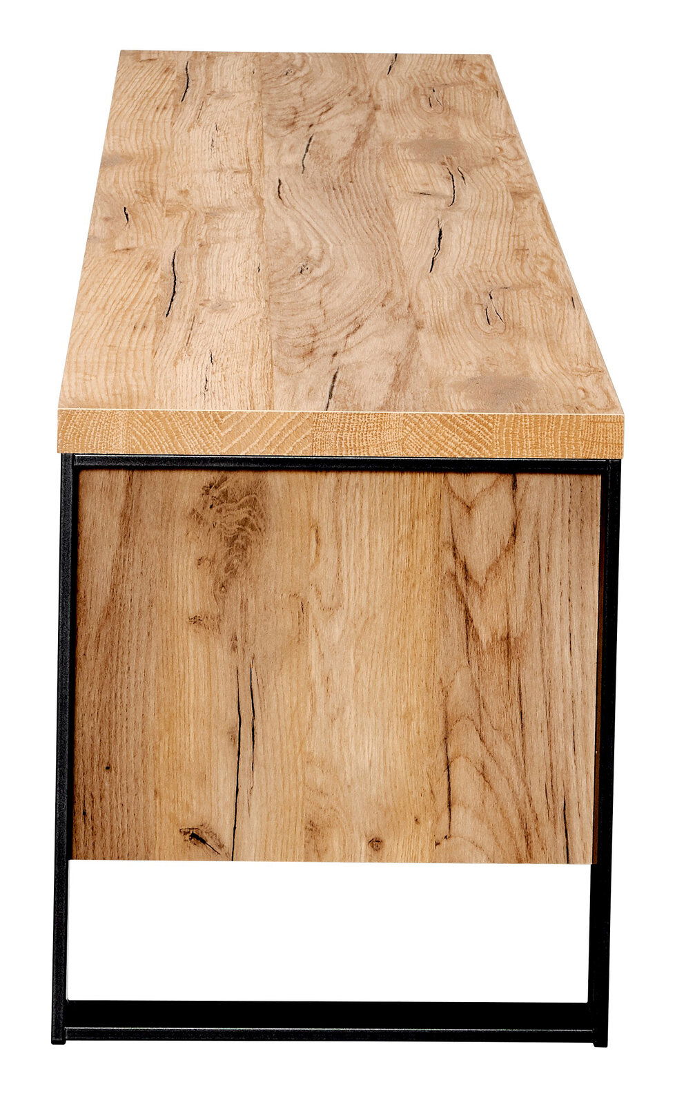 TV-Lowboard aus Holz mit natürlicher Maserung, seitliche Perspektive