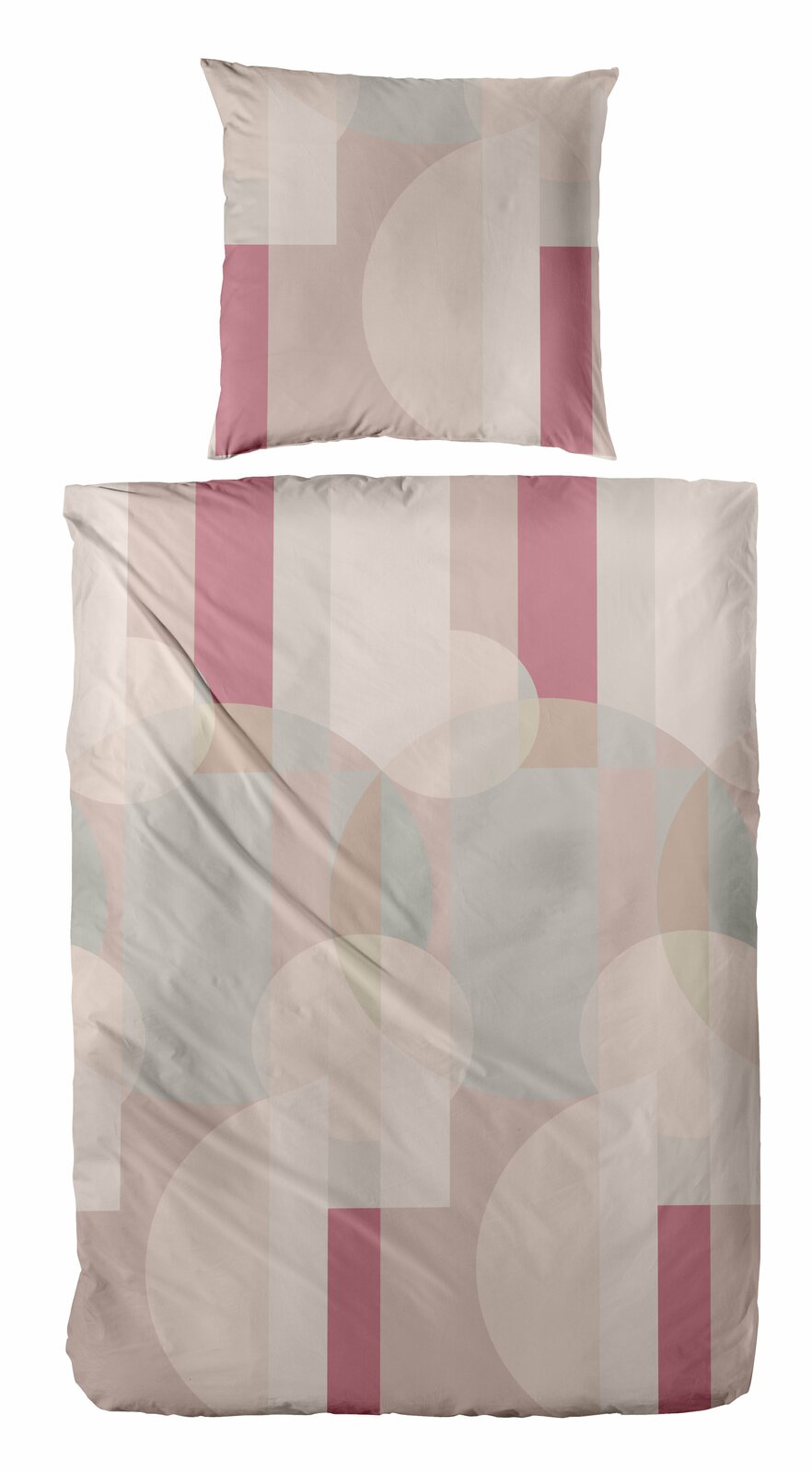 Bettwäsche-Set 155x220cm mit geometrischem Muster in Rosa- und Beigetönen, Draufsicht