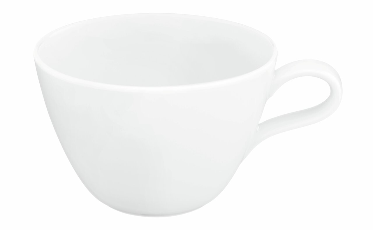 Weiße Milchkaffeetasse Life 0,37l aus seitlicher Perspektive