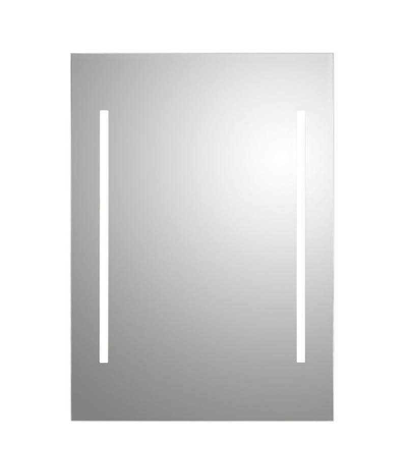 Rechteckiger LED-Lichtspiegel mit zwei vertikalen Lichtstreifen, Frontalansicht.