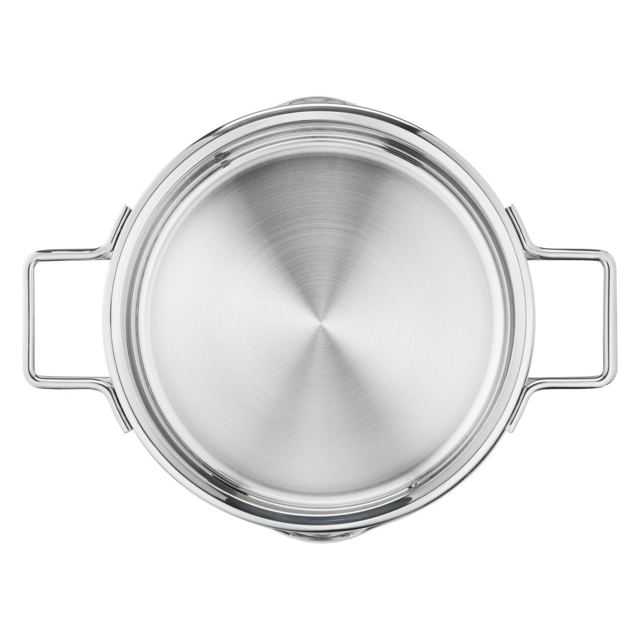 Topf aus Edelstahl, Draufsicht, mit zwei Griffen, Teil des 6-teiligen Topfsets Nordica