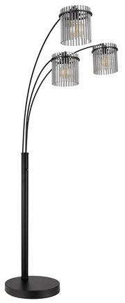 Moderne Stehleuchte GORLEY mit drei verstellbaren Lampenschirmen aus Metallstäben, seitliche Perspektive