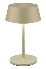 Akku-Tischleuchte in Beige, seitliche Perspektive