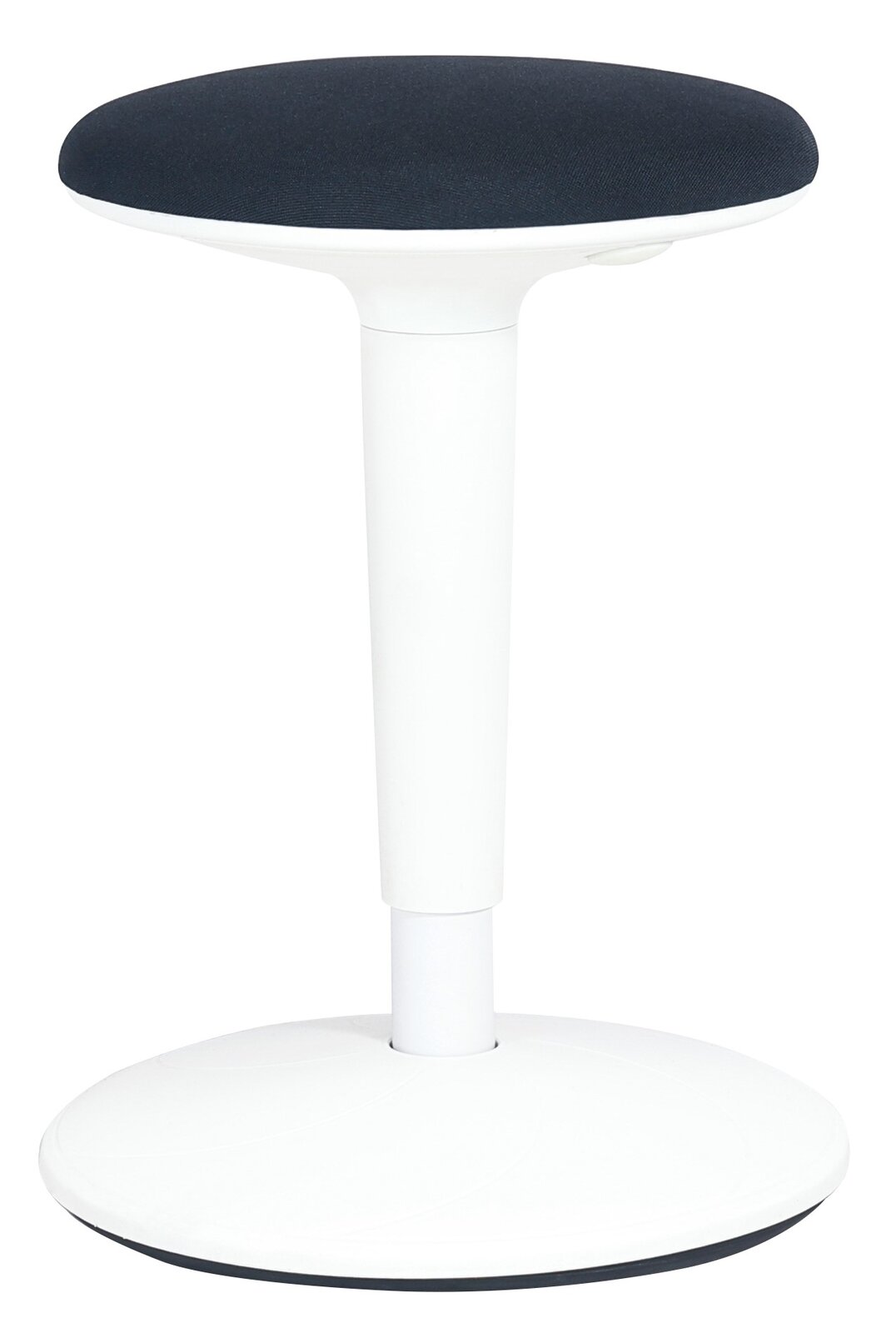 XORA Sitzhocker MOOVE Moderner Sitzhocker mit schwarzem Sitzpolster und weißem Standfuß, seitliche Perspektive