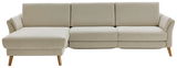 Beige Longchairkombination Valnatura LIGNUM, Vorderansicht, mit Holzbeinen und modernem Design.