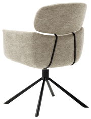 Moderner Sessel mit hellgrauem Stoffbezug und schwarzem Metallgestell, Rückansicht