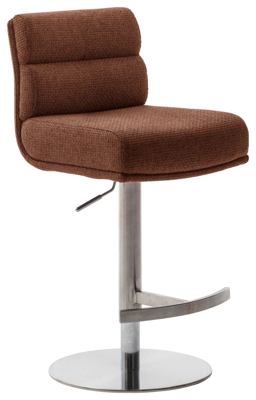 Dieter Knoll Barstuhl LEXINGTON Brauner Barstuhl mit gepolsterter Rückenlehne und Sitzfläche, verchromtem Standfuß und Fußstütze, seitliche Perspektive