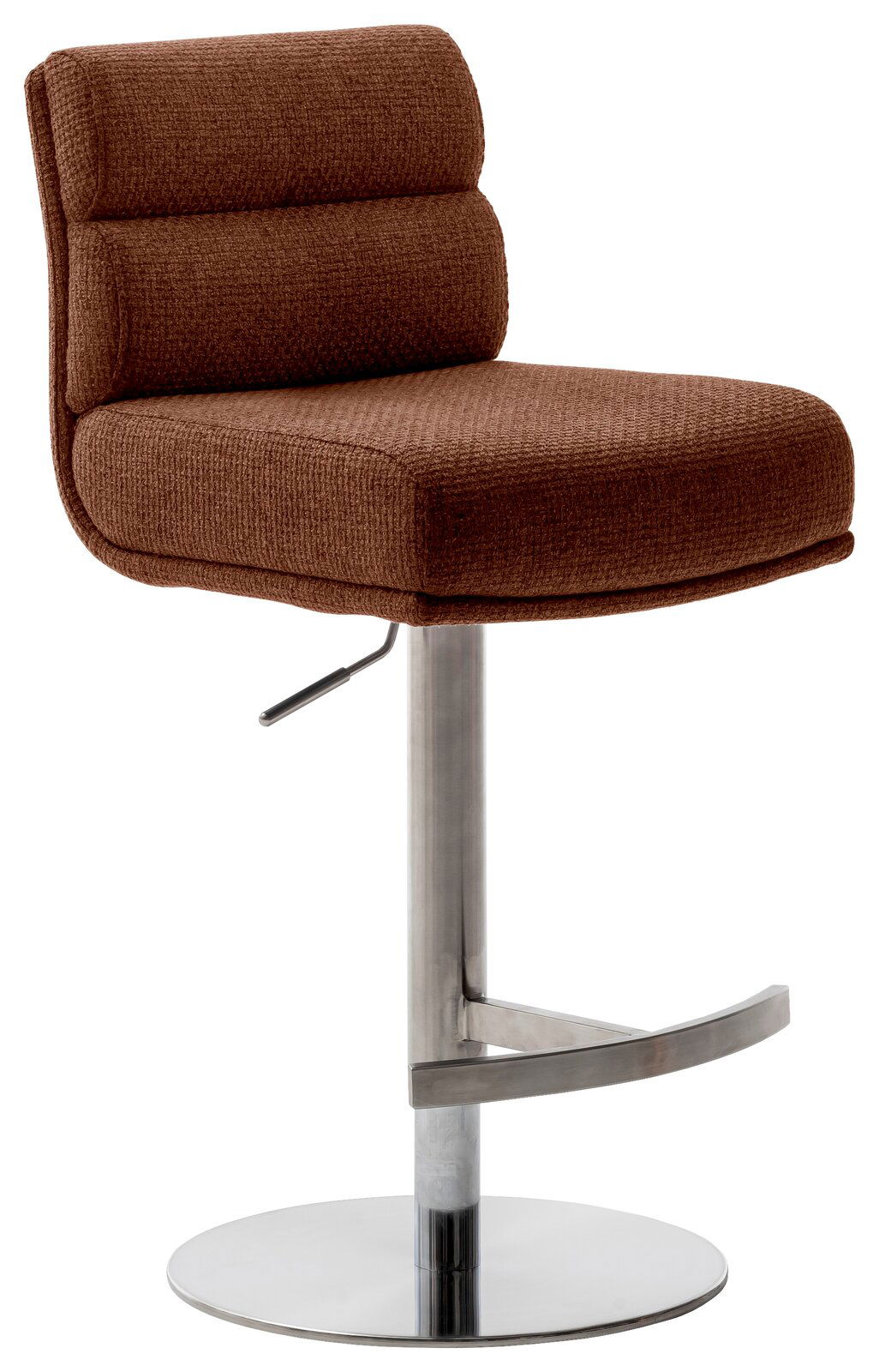 Dieter Knoll Barstuhl LEXINGTON Brauner Barstuhl mit gepolsterter Rückenlehne und Sitzfläche, verchromtem Standfuß und Fußstütze, seitliche Perspektive