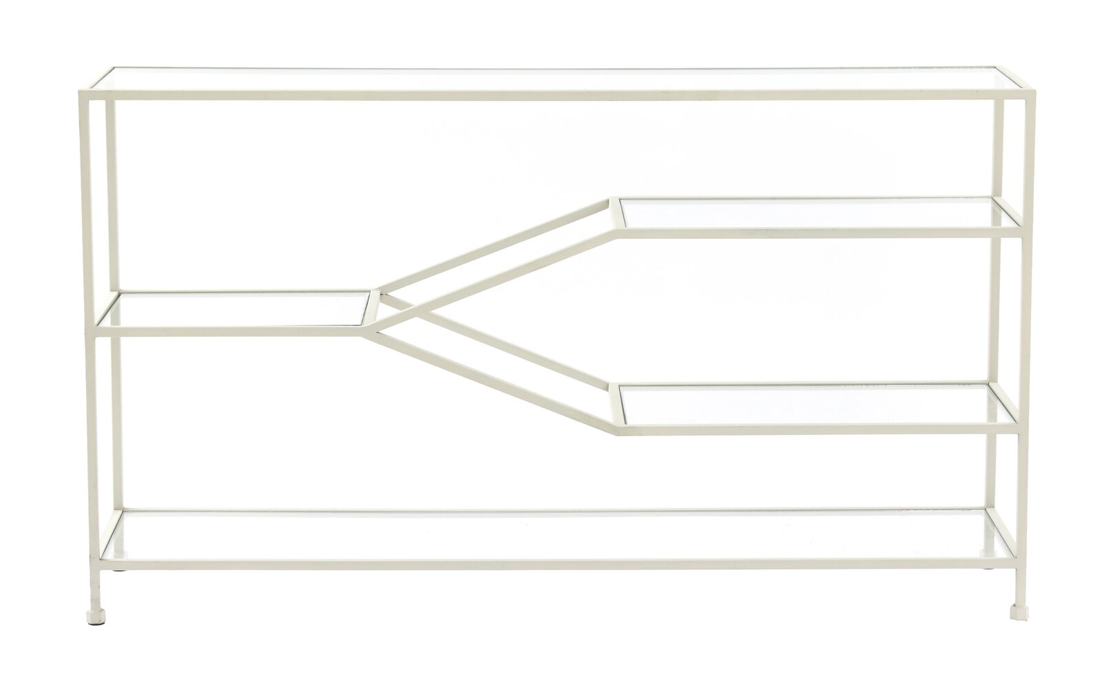 Moderner Konsolentisch aus Metall mit geometrischem Design, seitliche Perspektive