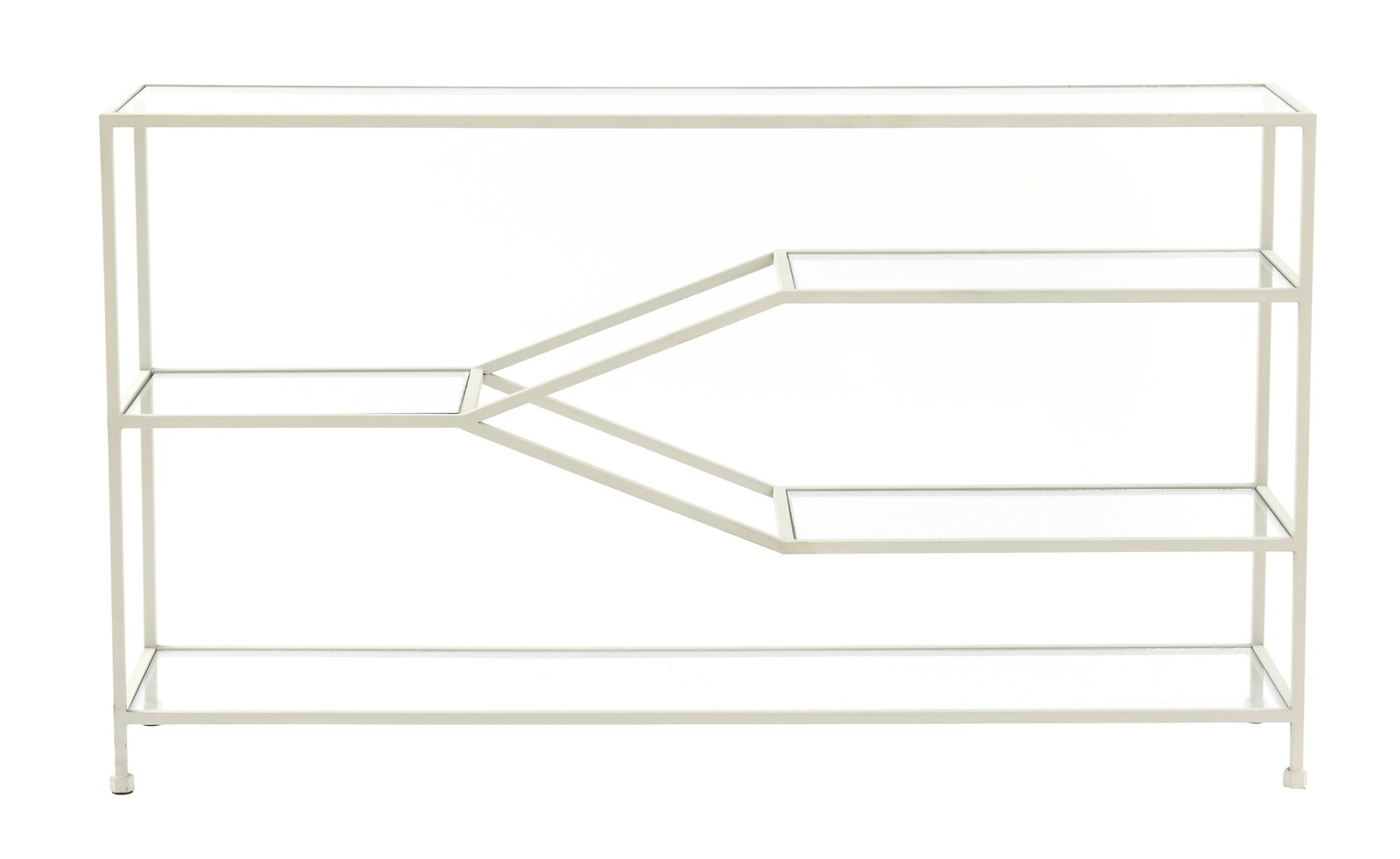 Moderner Konsolentisch aus Metall mit geometrischem Design, seitliche Perspektive