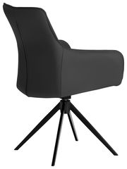 Schwarzer Armlehnstuhl mit modernem Design, seitliche Perspektive