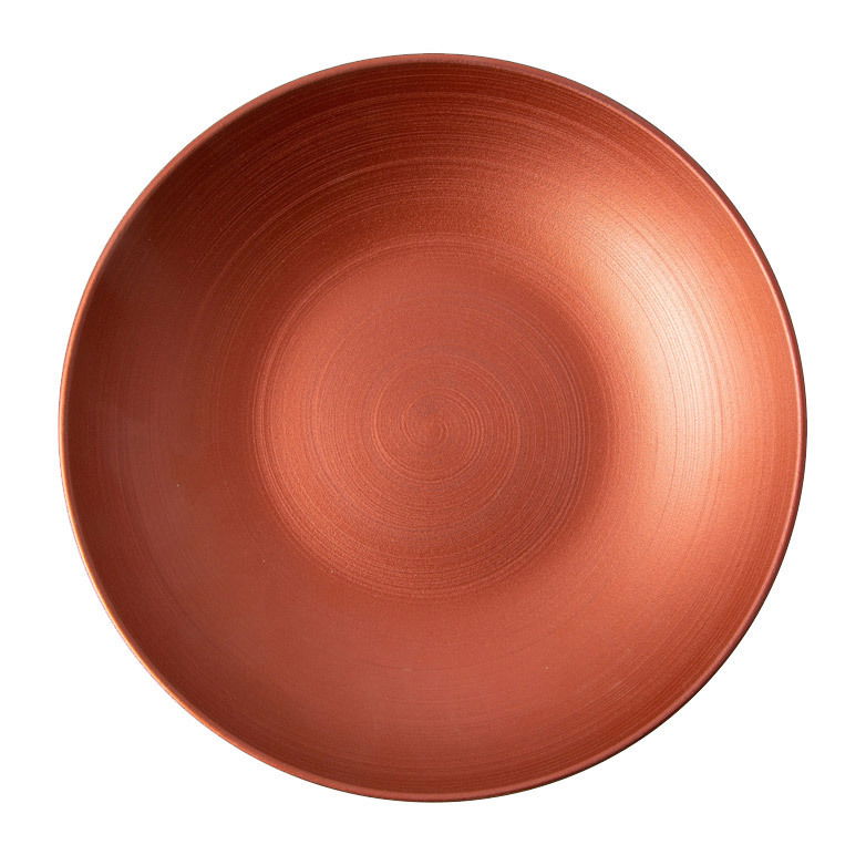 Runde, kupferfarbene Schale mit 430 ml Fassungsvermögen, von oben betrachtet.