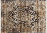 Designer Teppich mit komplexem, floralem Muster in Braun- und Beigetönen, Draufsicht