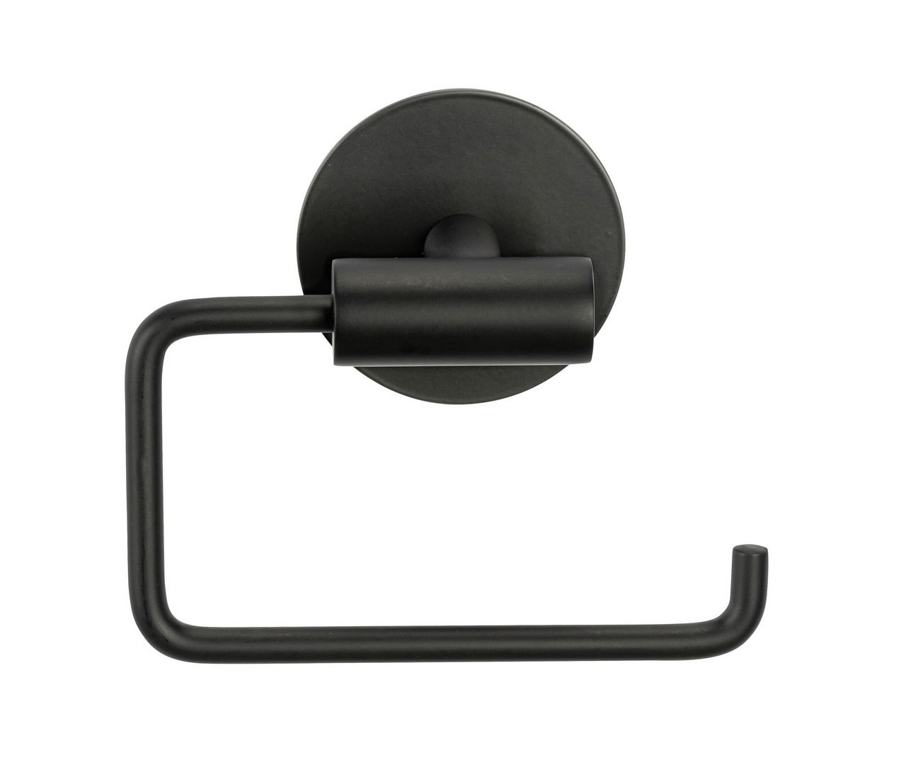 Schwarzer Toilettenpapierhalter Meleto aus Metall, Ansicht von vorne.