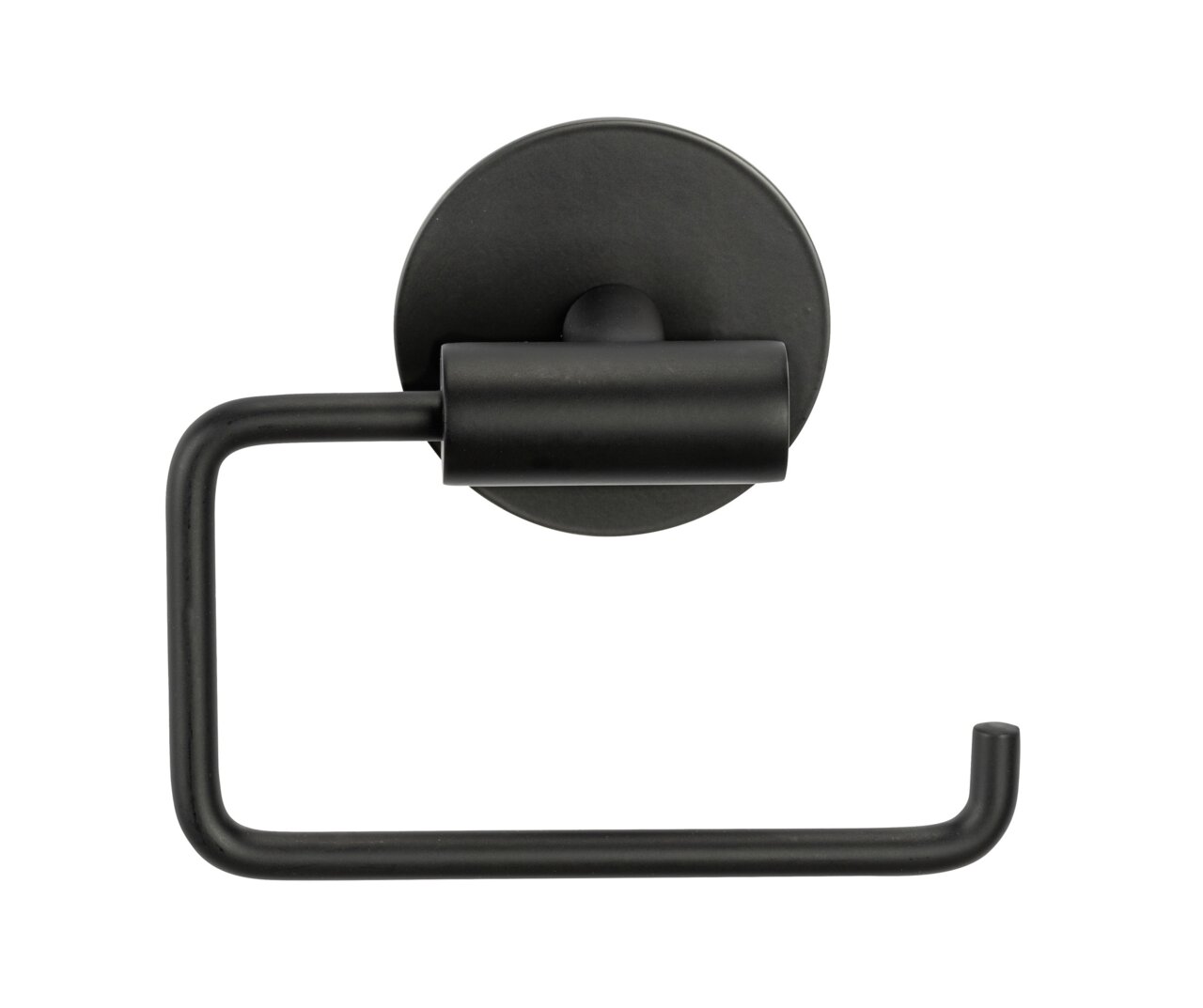 Schwarzer Toilettenpapierhalter Meleto aus Metall, Ansicht von vorne.