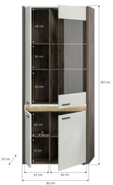 Vitrine mit Holzoptik und Glastüren, Maße: 197 cm hoch, 82 cm breit, 37 cm tief, Frontansicht