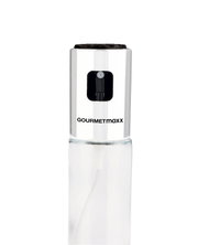 GOURMETmaxx Flüssigkeitssprüher mit transparentem Behälter und silberfarbenem Gehäuse in frontaler Ansicht