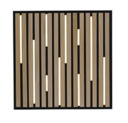 Moderne Wand- und Deckenleuchte Q-AKUS mit Holzlamellen und integrierter Beleuchtung, Frontalansicht.