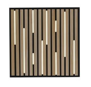 Moderne Wand- und Deckenleuchte Q-AKUS mit Holzlamellen und integrierter Beleuchtung, Frontalansicht.