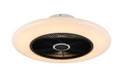 Moderne plafondventilator met ingebouwde verlichting, gezien van onderaf