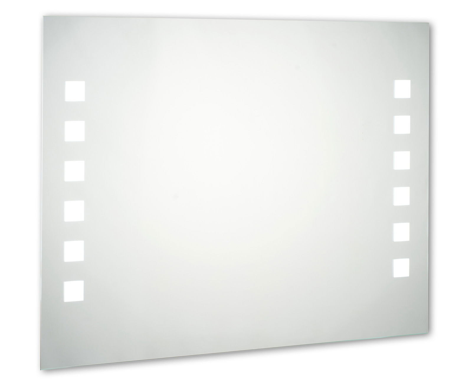 LED-Spiegel mit seitlichen quadratischen Lichtelementen, Frontalansicht
