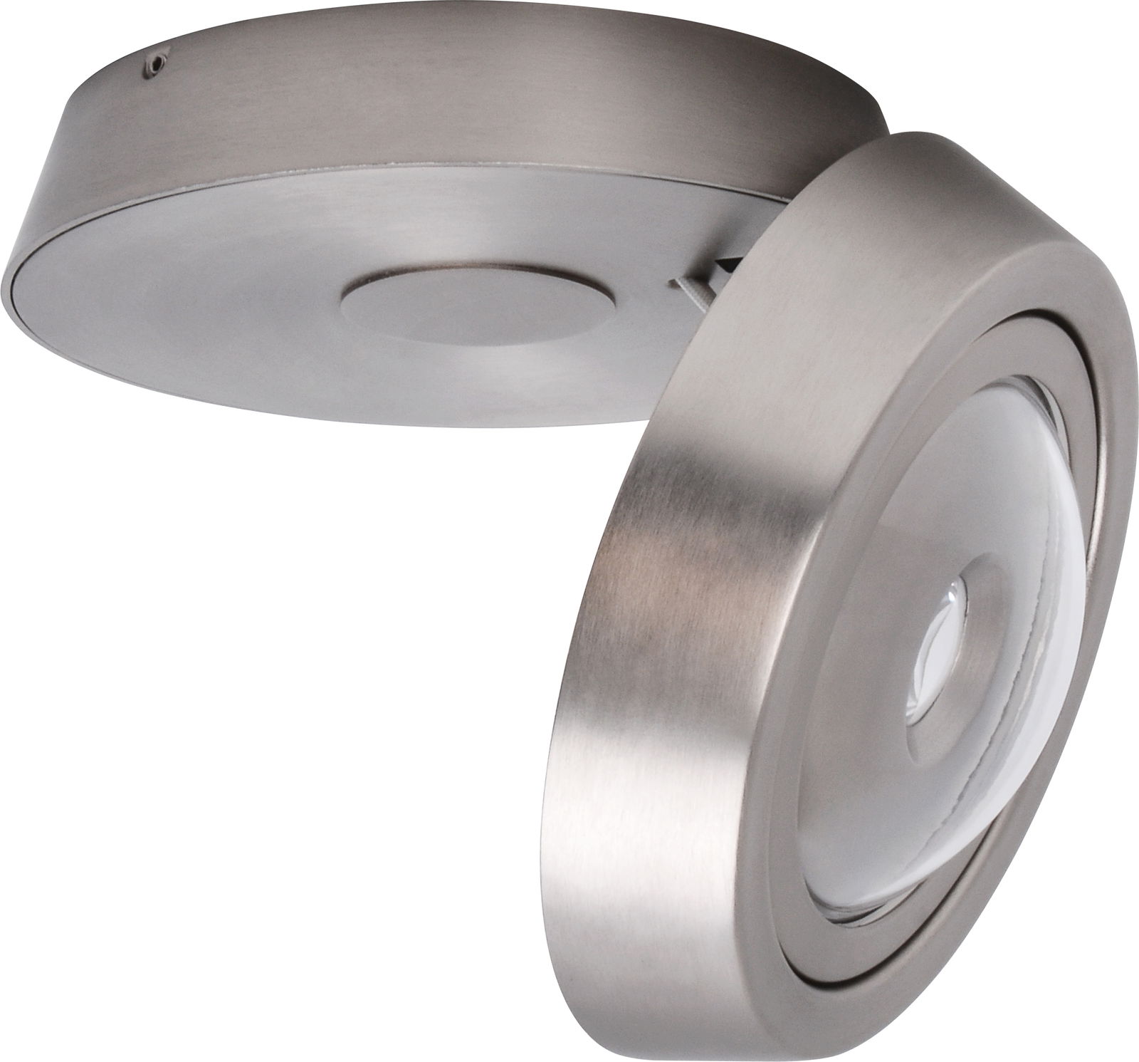 Megatron LED-Deckenleuchte SOLO MOVIMENTO LED Aufbauleuchte in gebürstetem Metall, seitliche Perspektive