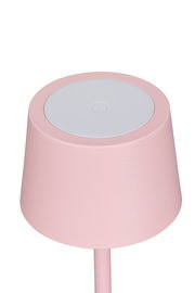 Rosa Akku-Tischleuchte aus der Vogelperspektive mit rundem, weißem Touch-Bedienfeld auf der Oberseite.