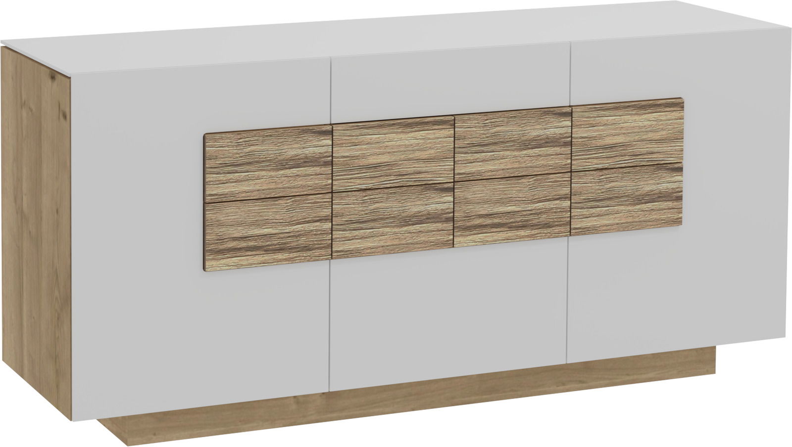 Modernes Sideboard mit Holz- und Weißtönen, Frontansicht
