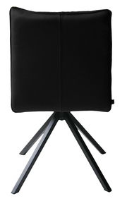 Rückansicht eines schwarzen Stuhls mit vier Metallbeinen in modernem Design.