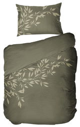 Bettwäsche-Set in Olivgrün mit elegantem Blattmuster, Draufsicht