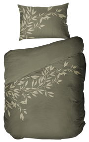 Bettwäsche-Set in Olivgrün mit elegantem Blattmuster, Draufsicht