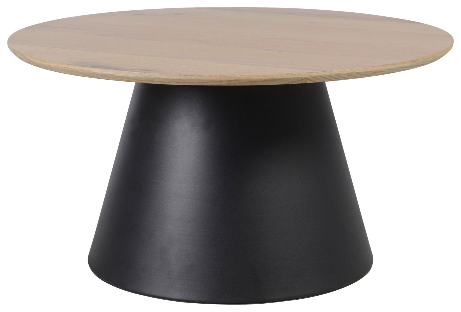 Stylife Couchtisch PULA Runder Couchtisch mit hellem Holzplatte und konischem schwarzen Sockel, seitliche Perspektive