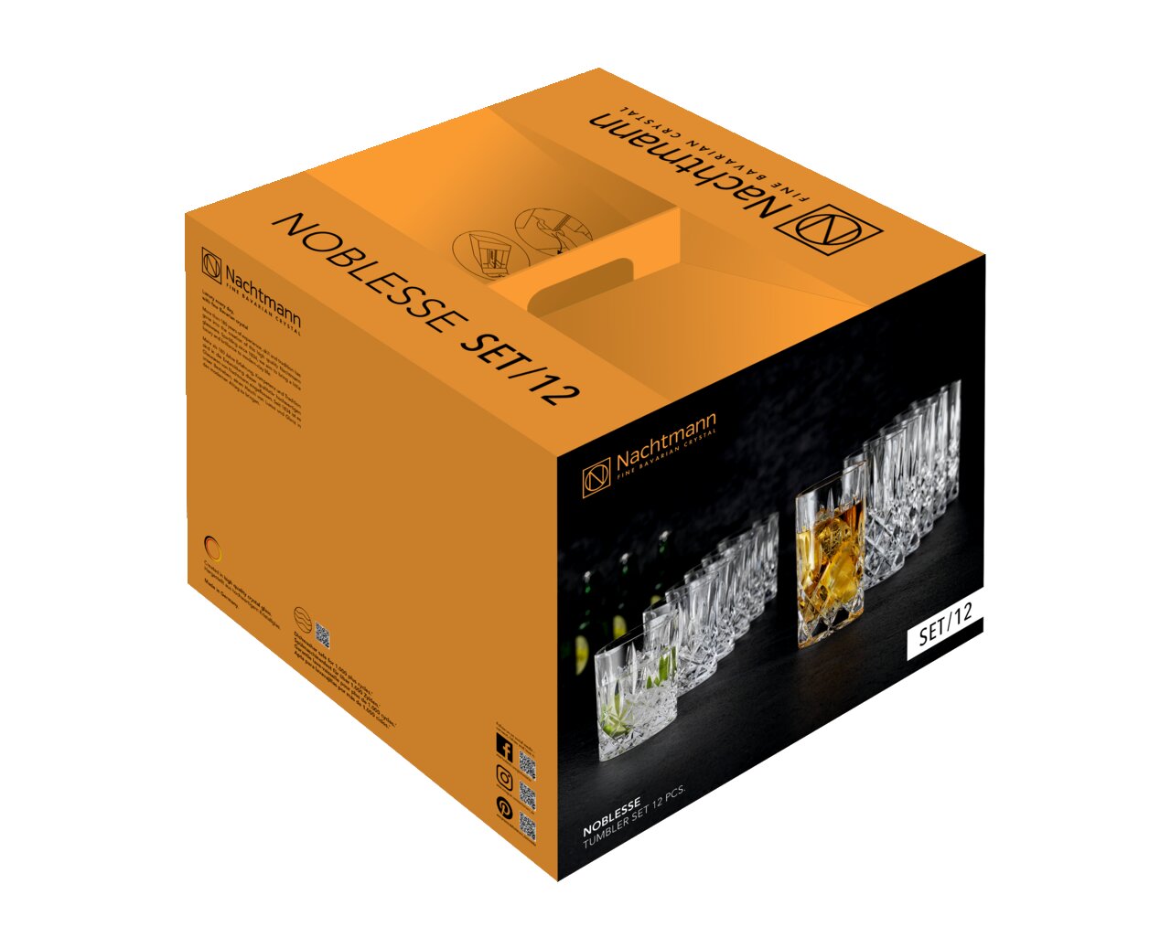 Verpackung des Bechersets Noblesse 12-tlg. von schräg oben fotografiert, zeigt eine Reihe von Kristallgläsern.