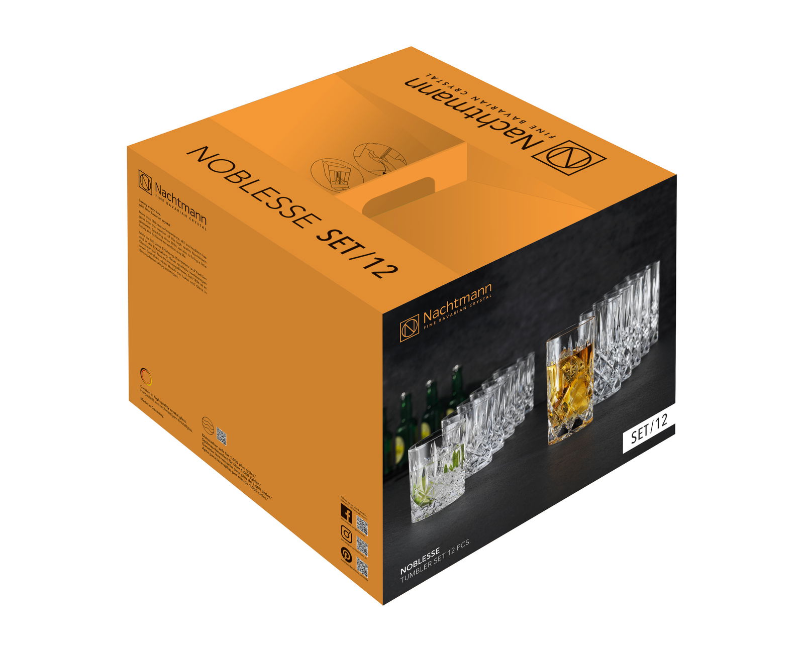 Verpackung des Bechersets Noblesse 12-tlg. von schräg oben fotografiert, zeigt eine Reihe von Kristallgläsern.