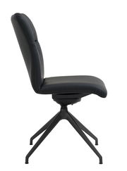Moderner schwarzer Stuhl mit gepolsterter Rückenlehne und Sitzfläche, seitliche Ansicht